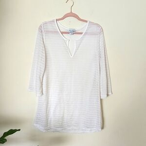 Jordan Taylor made in USA vintage swim cover up in white, v neck, semi sheer